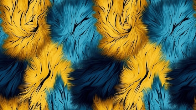 Blauer gelber Pelzhintergrund des nahtlosen Musters