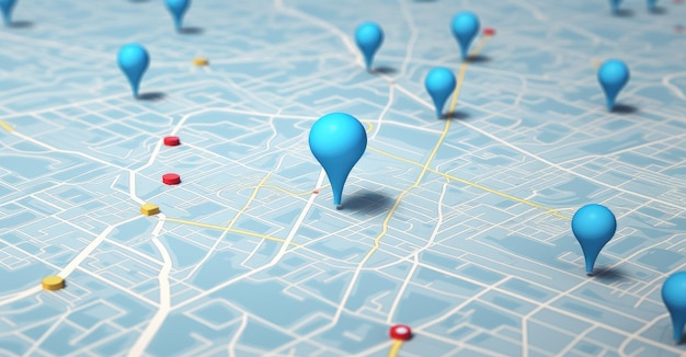 Foto blauer geolokalisierungsmarkierer auf der karte im 3d-stil navigationssystem pin