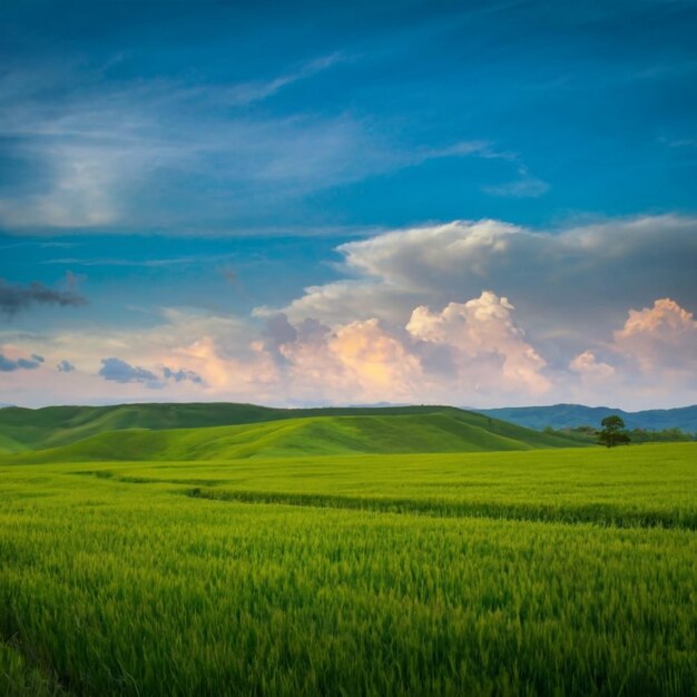 Blauer Himmel ang grüner Hintergrund