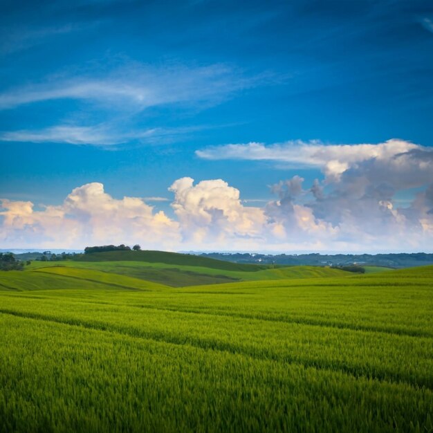 Blauer Himmel ang grüner Hintergrund