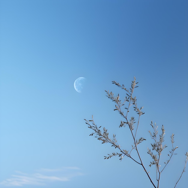 Foto blauer himmel der mond ist am mittag