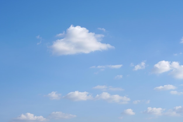 Blauer Himmel mit flauschigen weißen Wolken, die ständig ihre Form ändern