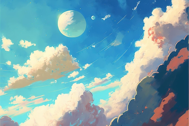 Blauer Himmel mit Wolken Blauer Himmel mit Wolken im Manga-Anime-Comic-Stil Illustrationsmalerei im digitalen Kunststil