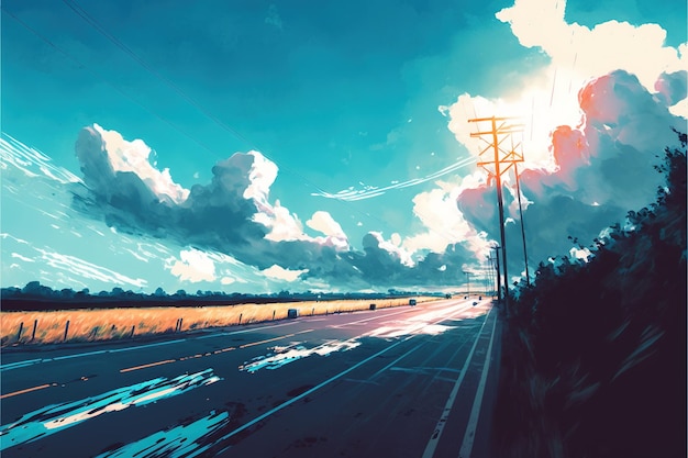 Blauer Himmel mit Wolken Blauer Himmel mit Wolken im Manga-Anime-Comic-Stil Illustrationsmalerei im digitalen Kunststil