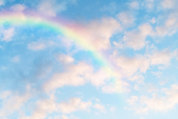 Blauer Himmel mit Wolken und Regenbogen