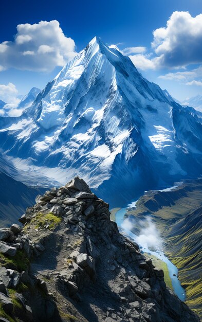 Foto blauer himmel über den alpinen gipfeln hoher berg