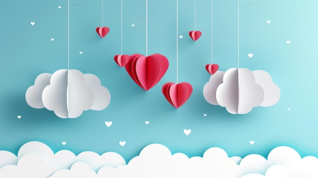 Blauer Himmel und aus Papier geschnittene Wolken Ort für den Text Happy Valentine39s Tag Header oder Gutschein Vorlage