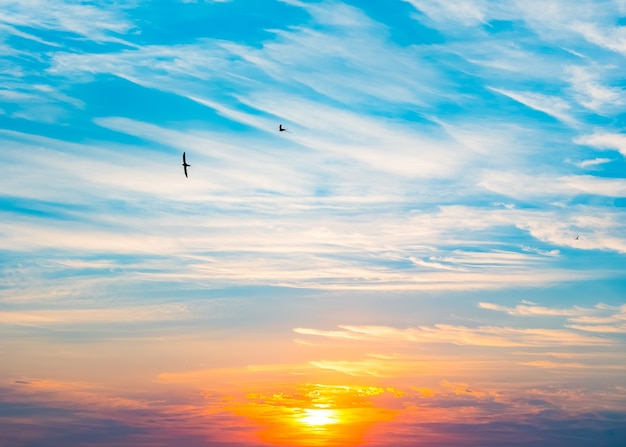 Blauer Himmel und weiße Wolken bei Sonnenaufgang