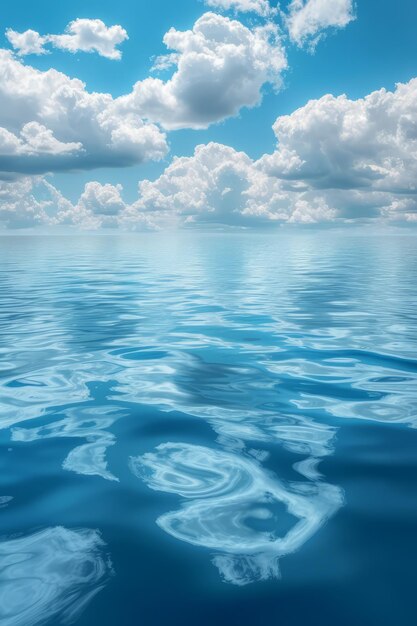 Blauer Himmel und weiße Wolken mit Reflexion auf der Wasseroberfläche