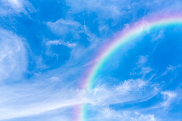 blauer Himmel und Wolken mit Regenbogen