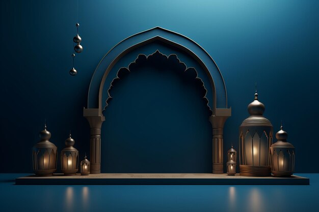 Blauer Hintergrund der 3D-Moschee