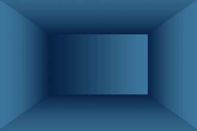 Blauer hintergrund der abstrakten luxussteigung. glattes dunkelblau mit schwarzer vignette studio banner.