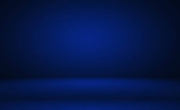 Blauer Hintergrund der abstrakten Luxussteigung. Glattes Dunkelblau mit schwarzer Vignette Studio Banner.
