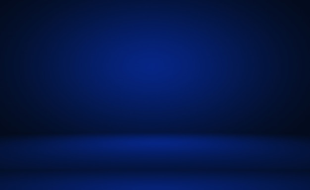 Blauer Hintergrund der abstrakten Luxussteigung. Glattes Dunkelblau mit schwarzer Vignette Studio Banner.