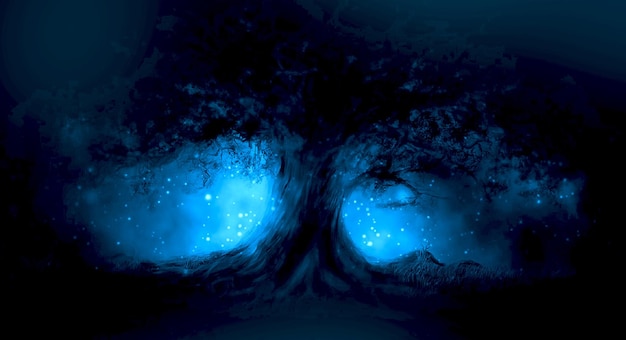 Blauer Hintergrund der abstrakten Traumwald-Szene
