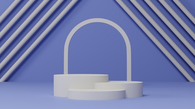 blauer hintergrund mit weißem geometriesockel oder podiumsmodell, leere plattform für produktpräsentation