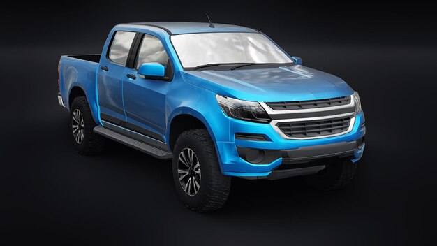 Blauer Kleintransporter auf einem weißen Hintergrund. 3D-Rendering.