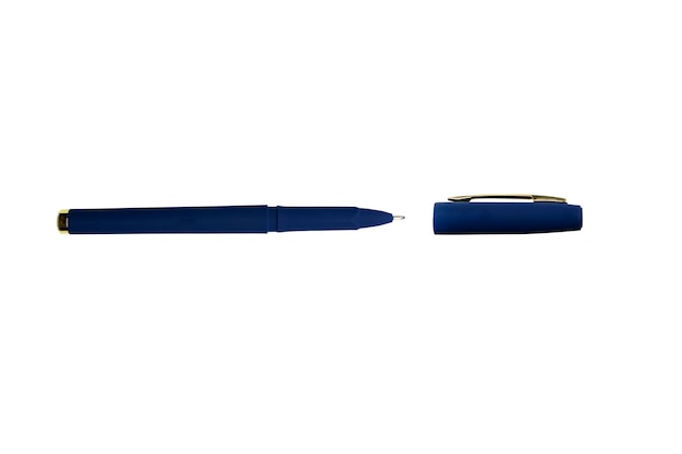 Blauer Kugelschreiber lokalisierter weißer Hintergrund