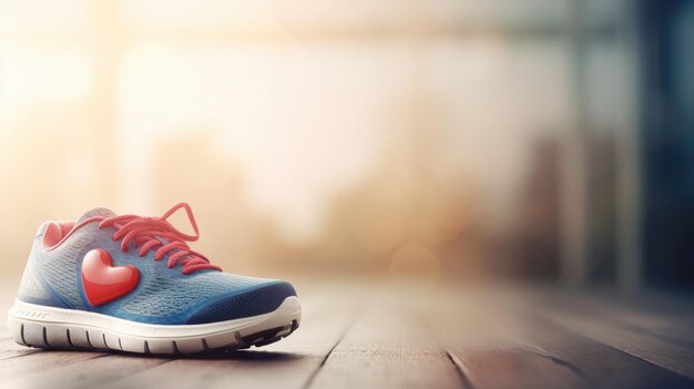 Blauer Laufschuh mit einem roten Herz-Symbol