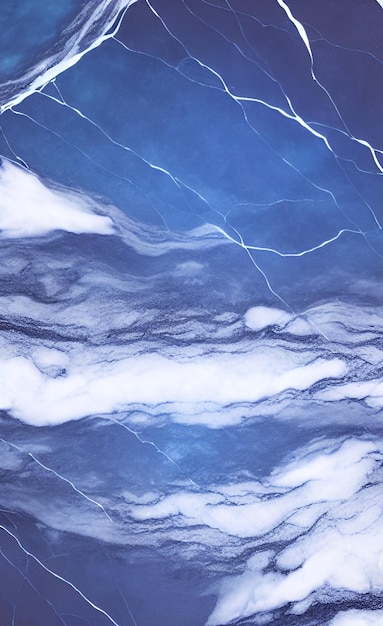 Blauer Marmor mit Blitzen und Wolken am Himmel