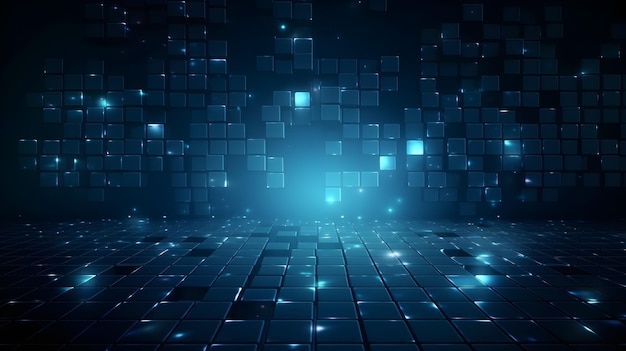 Blauer Matrix-Würfel-Glühhintergrund, futuristische abstrakte grafische generative KI