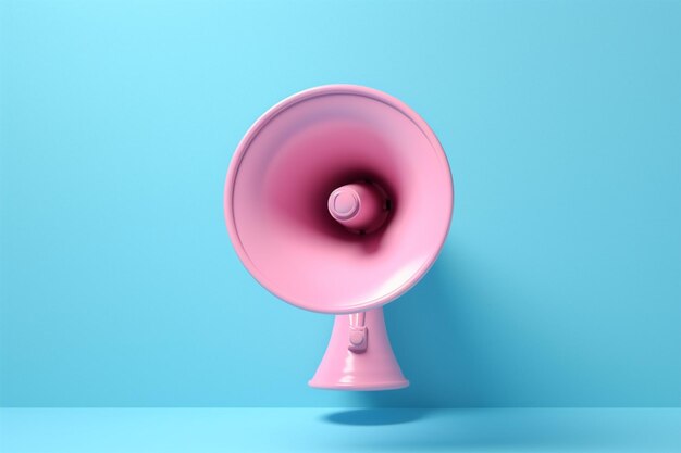Blauer Megafon-Lautsprecher auf rosa Hintergrund 3d