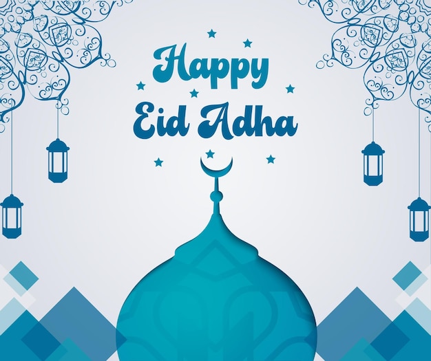 Blauer Minimalist Eid AlAdha Facebook-Beitrag 1