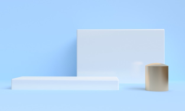 Foto blauer minimalistischer 3d-render-mockup-hintergrund, leerer regalständer zum zeigen des produkts.