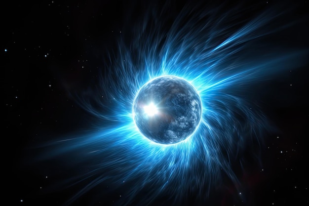 Blauer Planet im Weltraum mit Sternen und Nebel 3D-Rendering Magnetar-Neutronenstern im Weltraum Ai generiert Ai generiert