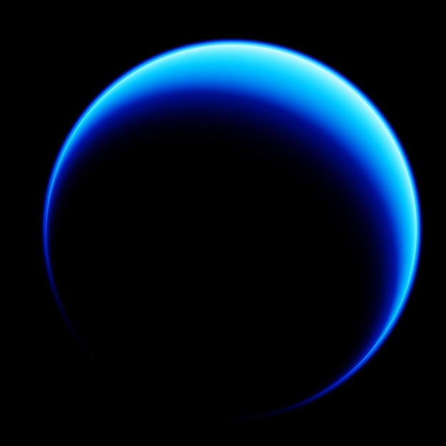 Blauer Planet Neptun-Silhouette auf schwarzem Hintergrund, 3D-Darstellung