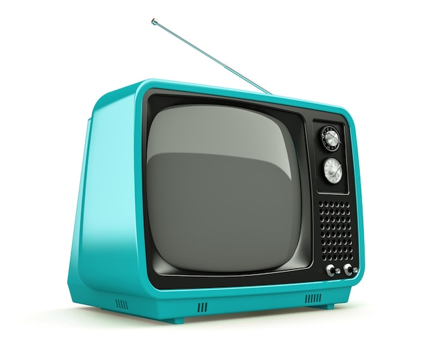 Blauer Retro-Fernseher isoliert auf weißem Hintergrund