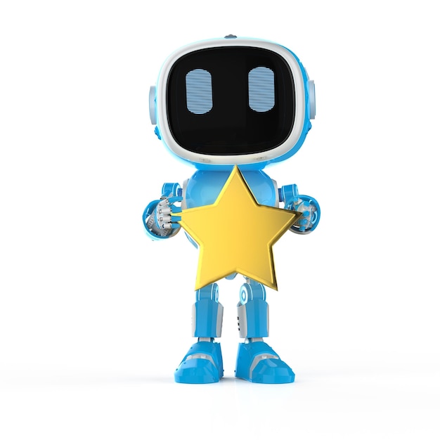 Blauer Roboterassistent oder Roboter der künstlichen Intelligenz mit goldenem Stern