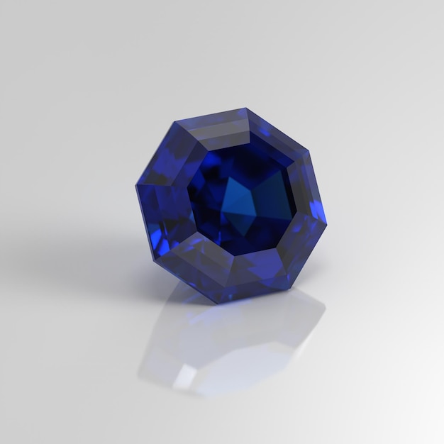 Blauer Saphir Edelstein Achteck 3D Render