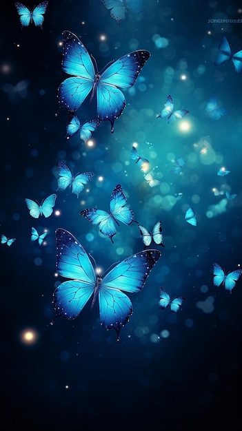 Blauer Schmetterling Digitaler Punkt und Linien Hintergrund