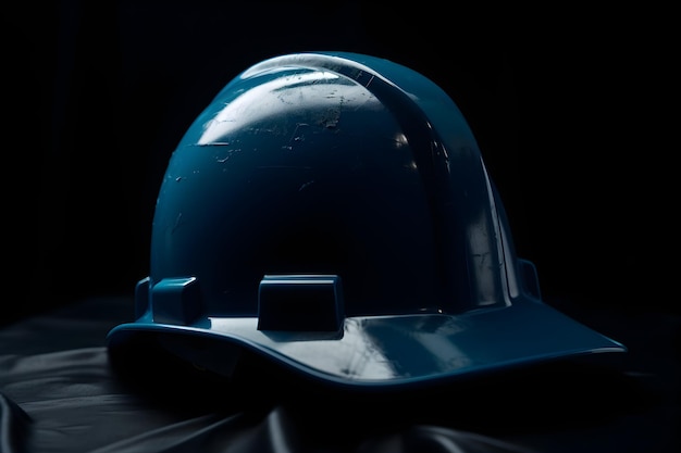 Foto blauer schutzhelm auf schwarzem hintergrund