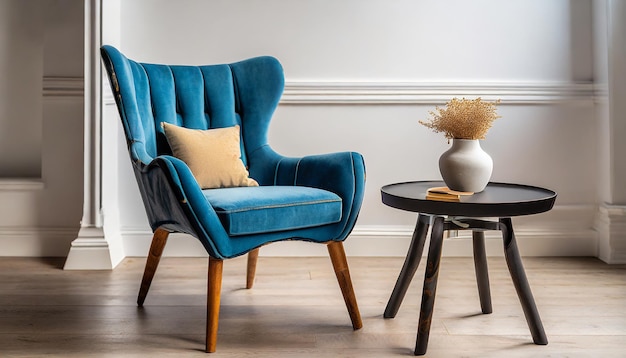 Blauer Sessel in einer modernen Umgebung mit Kaffeetisch