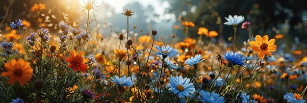 Blauer Sommerblumenhintergrund, gelbes Sonnenbannerbild