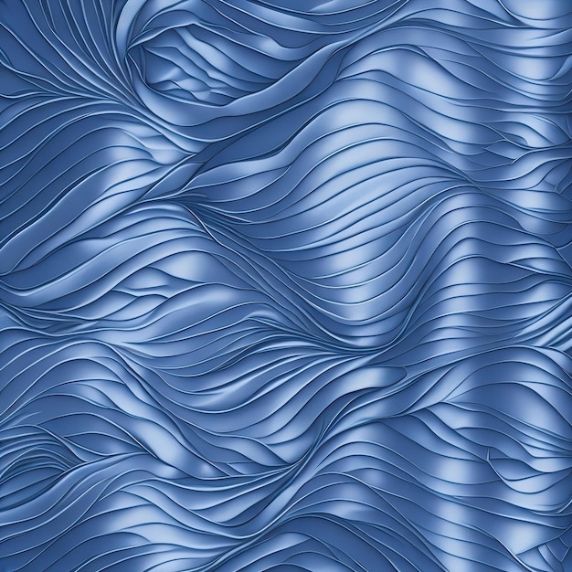 Blauer Stoff mit einem Muster von welligen Linien.
