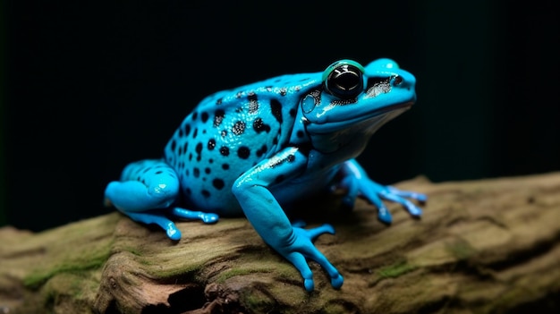 Blauer Strandfrosch hoch und persönlich auf einem Ast Generative KI