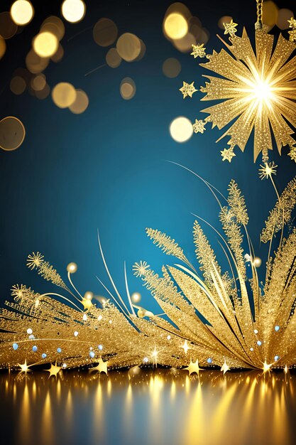 Foto blauer und goldener abstrakter hintergrund und bokeh am silvesterabend