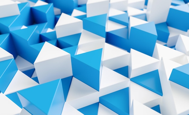 Blauer und weißer Hintergrund mit Dreiecken 3D-Rendering