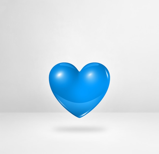 Blaues 3D-Herz lokalisiert auf einem weißen Studiohintergrund. 3D-Illustration