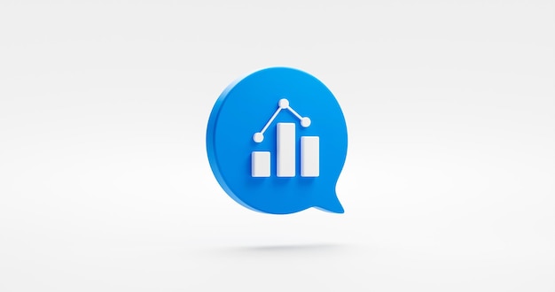 Blaues Aktiendiagramm 3D-Symbol isoliert auf weißem Hintergrund mit Wachstumsgeschäft Finanzfortschritt oder Aufwärtsmarktdiagramm Statistikdiagrammsymbol und Erfolgsfinanzinvestitionsgewinnberichtsblasennachricht