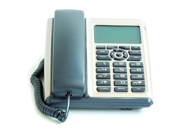 Blaues Bürotelefon isoliert auf weißem Hintergrund