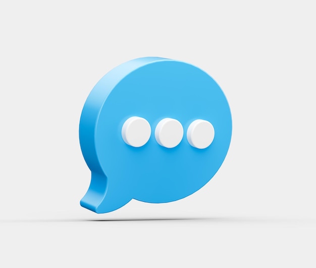 Blaues Chat-Symbol mit drei weißen Punkten, die Messaging und Kommunikation symbolisieren 3D-Illustration