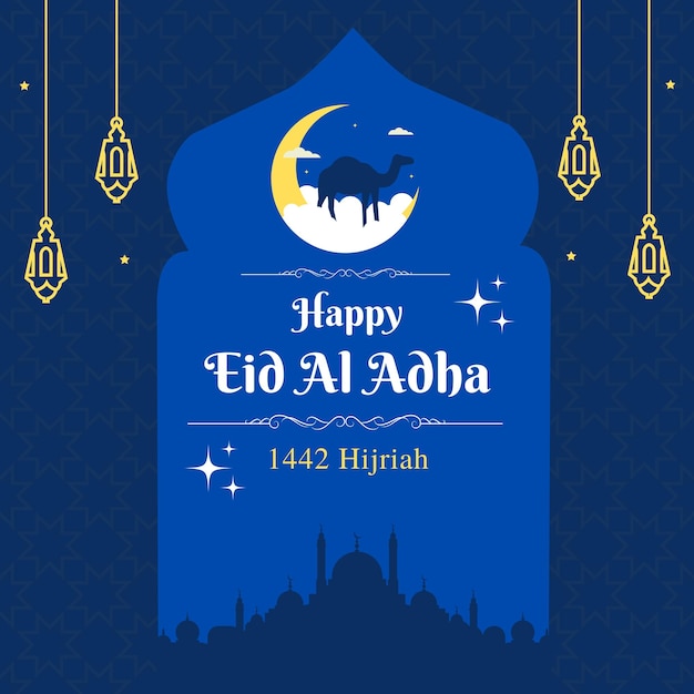 Blaues Dekorativ für Eid Al Adha LinkedIn Post 1