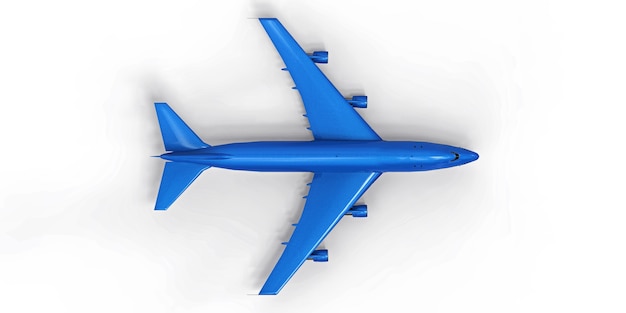 Blaues Flugzeug großes Passagierflugzeug mit großer Kapazität für lange Transatlantikflüge