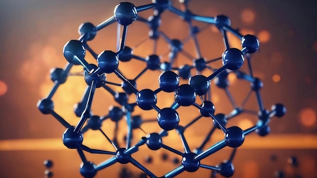 Foto blaues glänzendes molekülmodell von kohlenstoff oder einem anderen chemischen element mit hexagonalem atomgitter