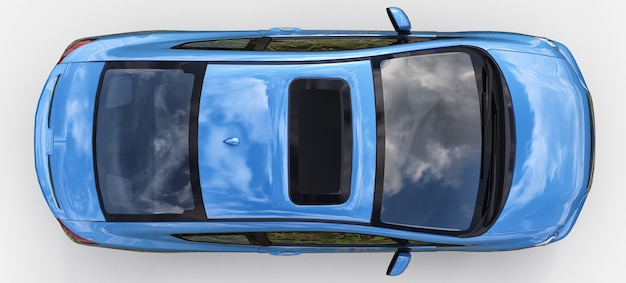 Blaues kleines Sportwagencoupé. 3D-Rendering.