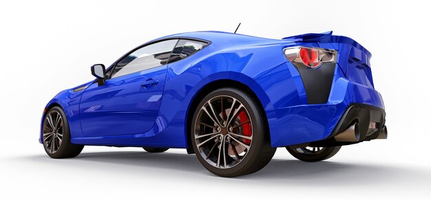 Blaues kleines Sportwagencoupé. 3D-Rendering.